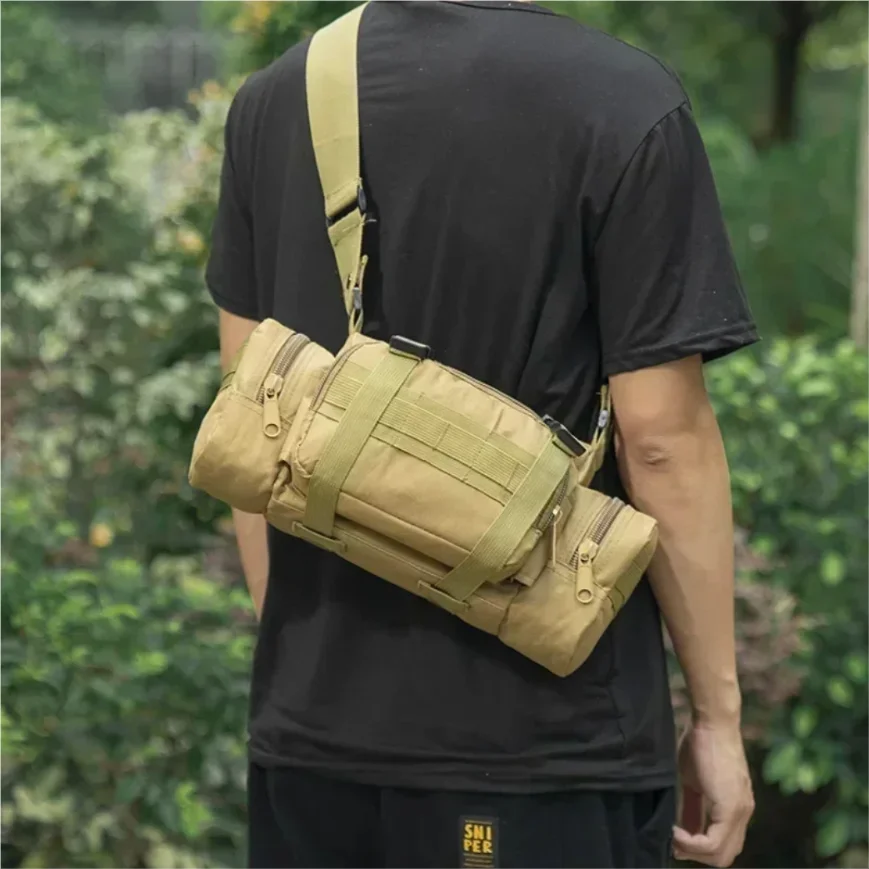 Mochila impermeável para montanhismo e atividades ao ar livre, em tecido Oxford 600D, ideal para camping, trilhas e pesca.