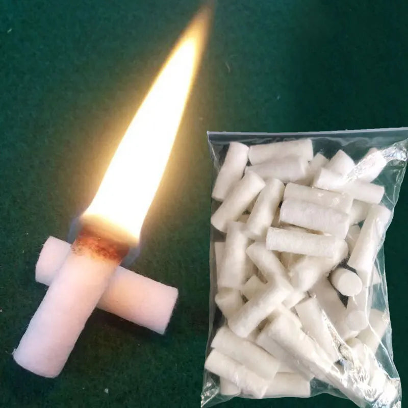 Kit de sobrevivência de emergência com 30/60 peças para aquecimento pessoal, incluindo mini bastões de algodão encerado para fogueiras, ideal para atividades ao ar livre como caminhadas, camping e churrasco.