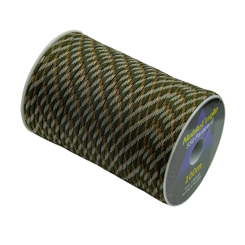 Corda de paracord militar 550, 100 m, 50 m, 31 m, 7 fios, 4 mm, corda de paraquedas, equipamento de sobrevivência para camping e atividades ao ar livre, confecção de pulseiras, corda para barraca.