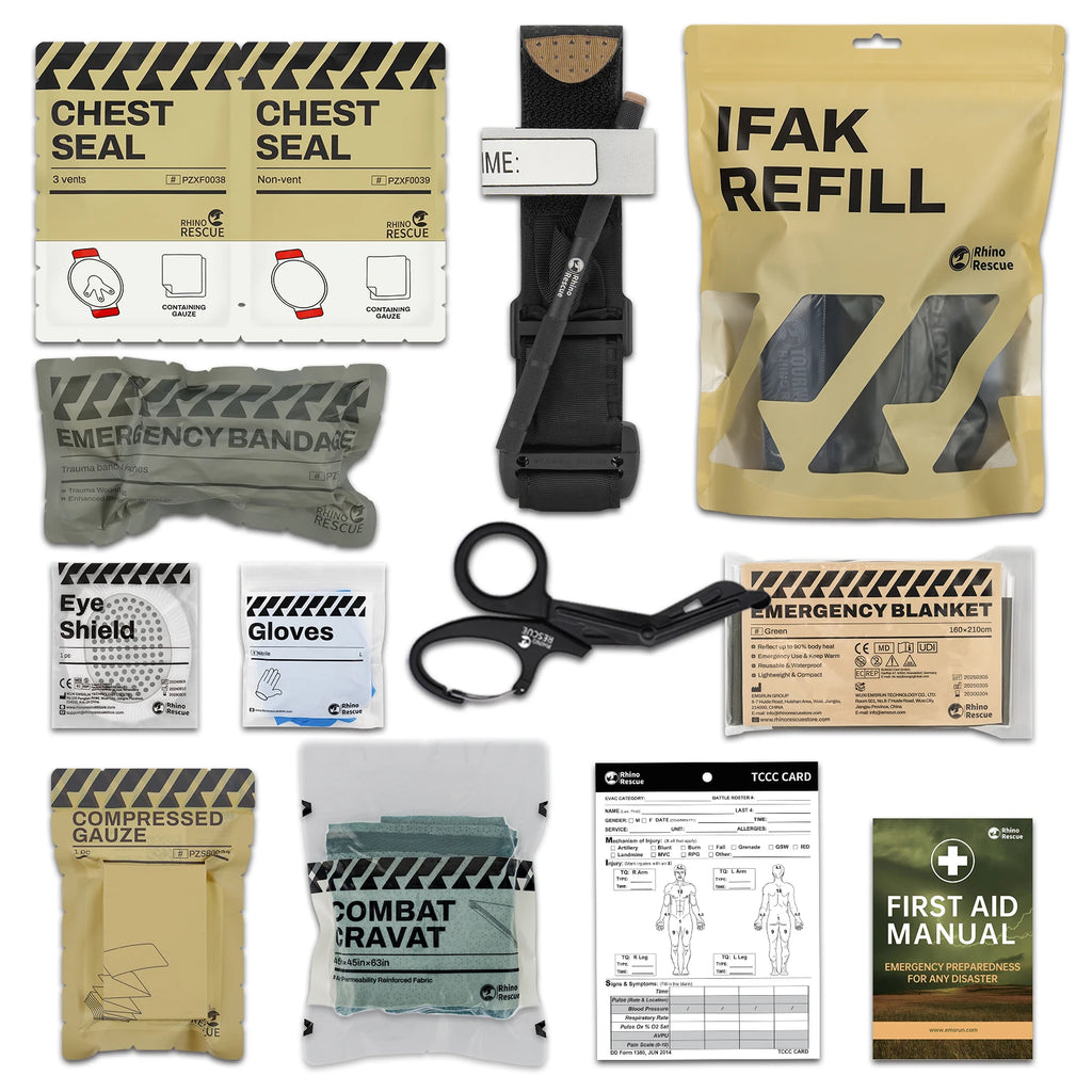 Kit de primeiros socorros de emergência Rhino Rescue, kit tático de combate IFAK para atendimento de primeiros socorros.