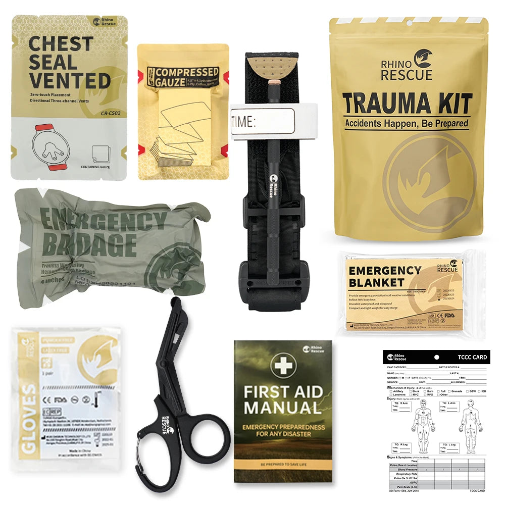 Kit de primeiros socorros de emergência Rhino Rescue, kit tático de combate IFAK para atendimento de primeiros socorros.
