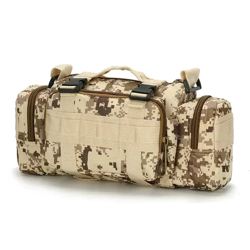 Mochila impermeável para montanhismo e atividades ao ar livre, em tecido Oxford 600D, ideal para camping, trilhas e pesca.
