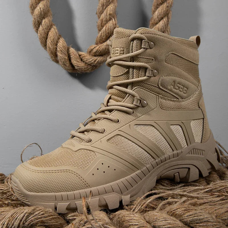 Botas táticas masculinas com cadarço, estilo militar, para trabalho no deserto, caminhadas, escaladas e uso no tornozelo. Botas unissex, tamanhos grandes, marca impermeáveis.