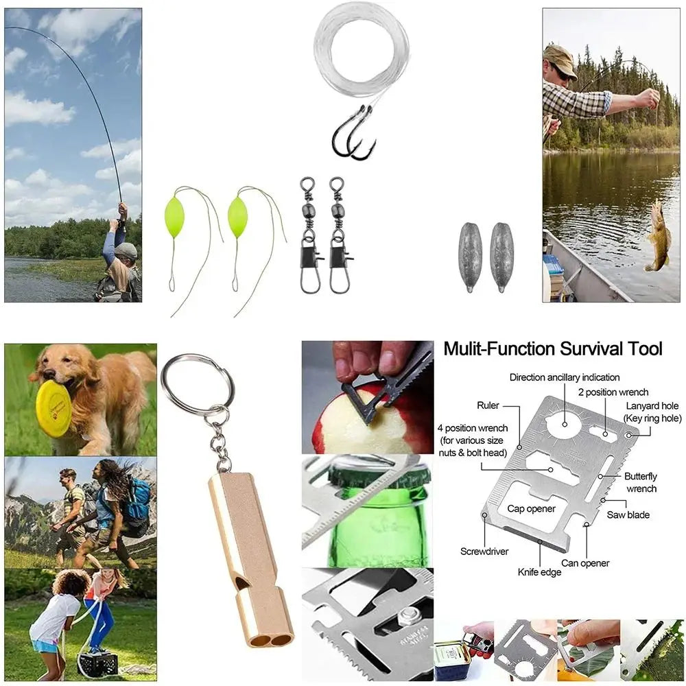 Kit de sobrevivência profissional para emergências, equipamento multifuncional de defesa tática para camping, primeiros socorros, SOS e aventuras na natureza.