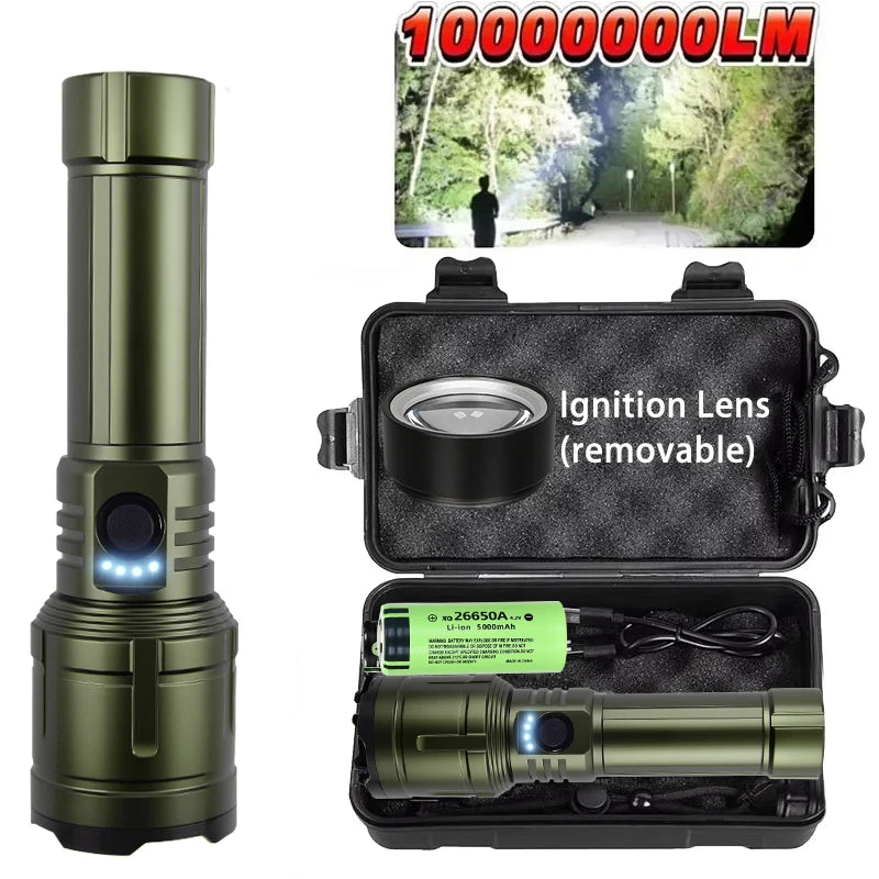 Lanterna ultra potente com ignição concentrada, à prova d'água, para uso militar, tático, em camping e aventuras ao ar livre.