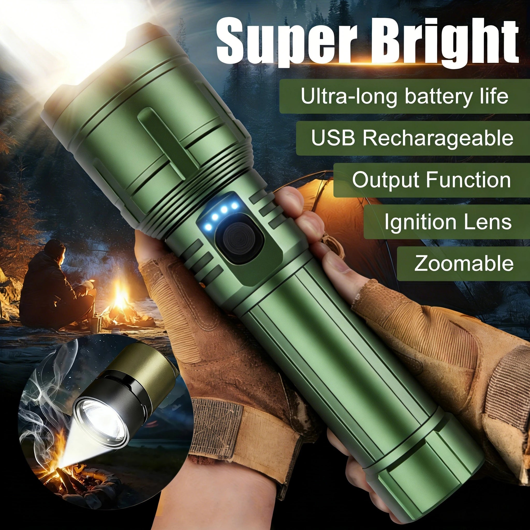 Lanterna ultra potente com ignição concentrada, à prova d'água, para uso militar, tático, em camping e aventuras ao ar livre.