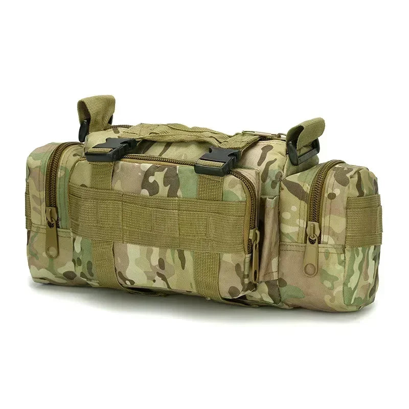 Mochila impermeável para montanhismo e atividades ao ar livre, em tecido Oxford 600D, ideal para camping, trilhas e pesca.