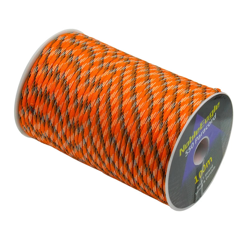 Corda de paracord militar 550, 100 m, 50 m, 31 m, 7 fios, 4 mm, corda de paraquedas, equipamento de sobrevivência para camping e atividades ao ar livre, confecção de pulseiras, corda para barraca.