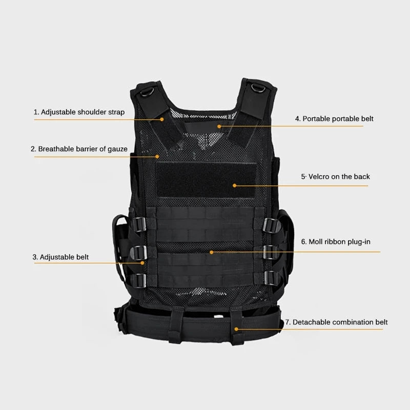 Colete Tático SWAT Respirável, Colete de Armadura Militar para Combate, Segurança, Caça, Exército, Atividades ao Ar Livre, Jogos de CS, Airsoft, Jaqueta de Treinamento