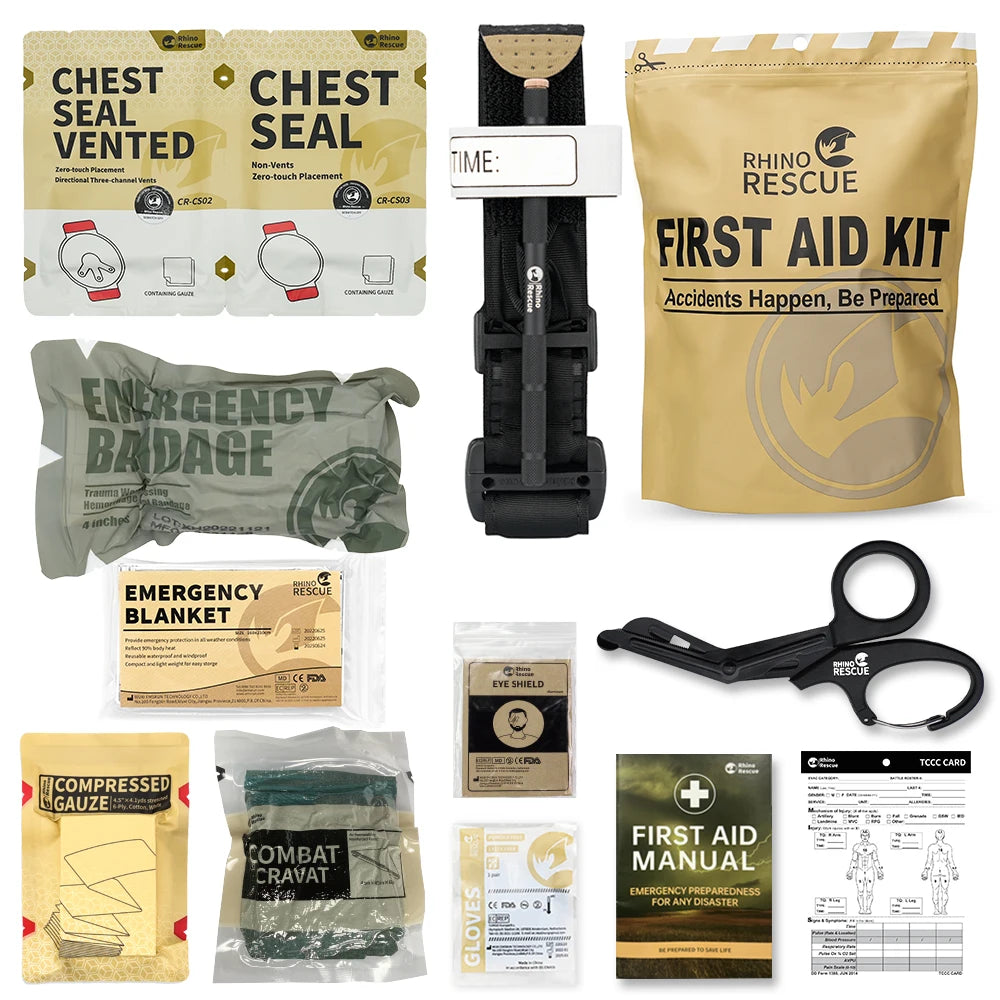 Kit de primeiros socorros de emergência Rhino Rescue, kit tático de combate IFAK para atendimento de primeiros socorros.