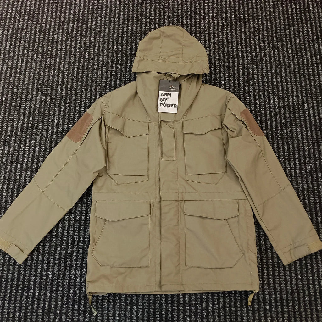 Jaqueta corta-vento tática casual M65 UK US para homens, impermeável, estilo piloto de voo, com capuz, para caça e campo.