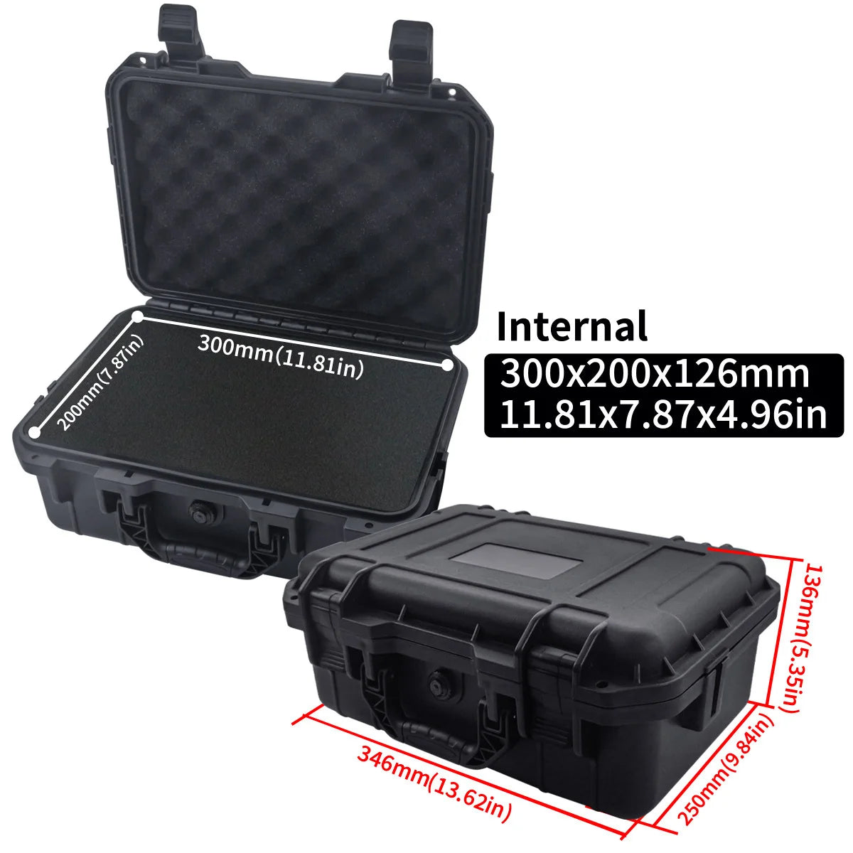 1 bolsa de ferramentas manual rígida e impermeável com compartimento de esponja pré-cortado, chassi de condução não tripulado resistente a impactos.
