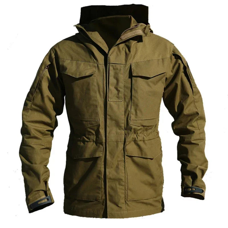 Jaqueta corta-vento tática casual M65 UK US para homens, impermeável, estilo piloto de voo, com capuz, para caça e campo.