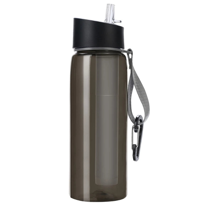 Garrafa de água de 650ml para camping, sobrevivência e emergências, com filtro de água. Purificador de água esportivo com filtro.