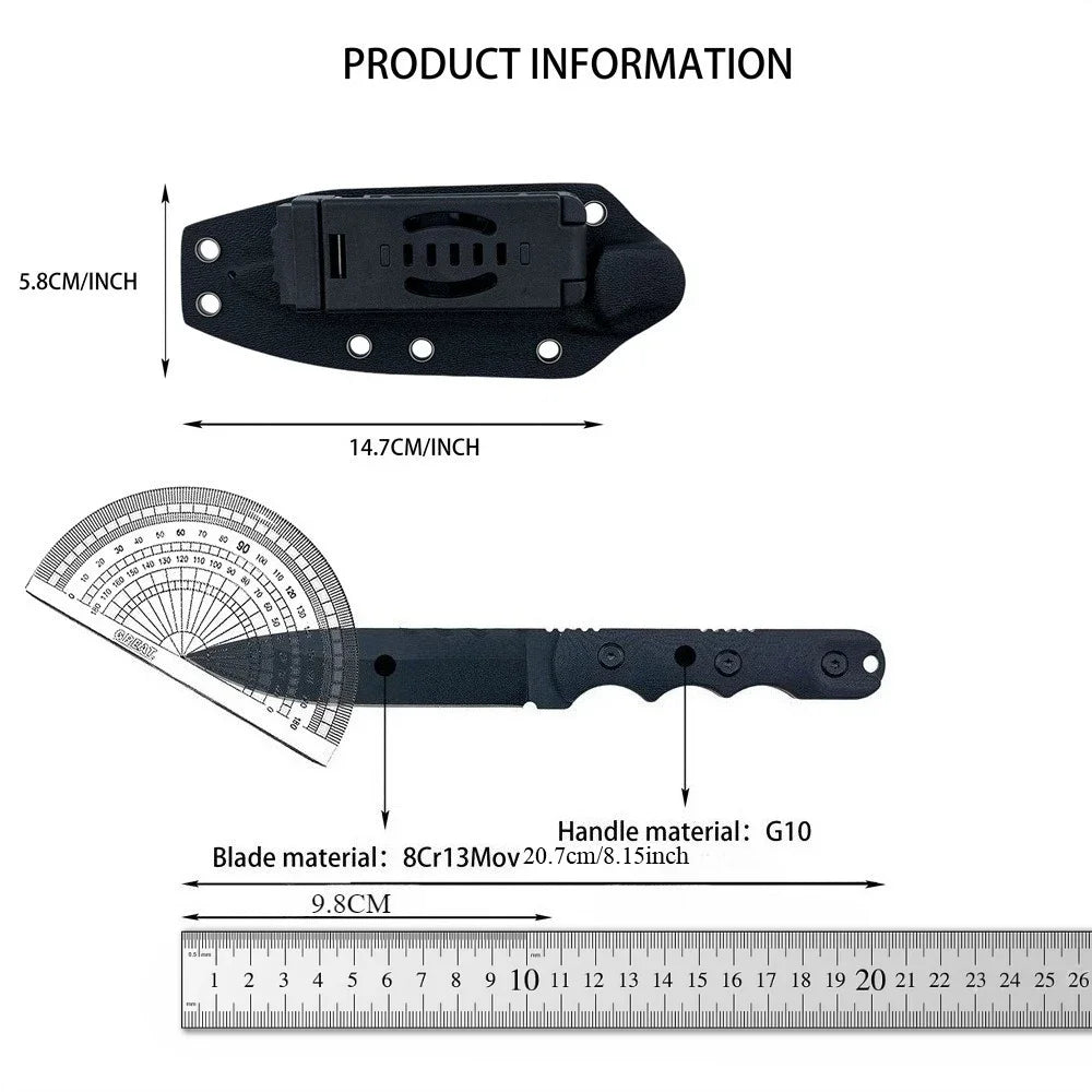 Faca multifuncional de alta resistência para pesca, viagens e resgate, com lâmina fixa, ideal para uso diário em camping, com cabo em G10 e lâmina em aço 8Cr13MoV.