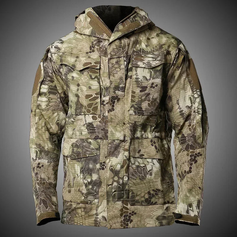 Jaqueta corta-vento tática casual M65 UK US para homens, impermeável, estilo piloto de voo, com capuz, para caça e campo.