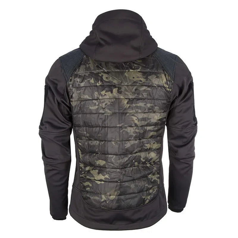 Jaqueta masculina leve e quente com estampa camuflada 2026 - Casaco de ciclismo de algodão para frio, à prova de vento, com capuz e vários bolsos.