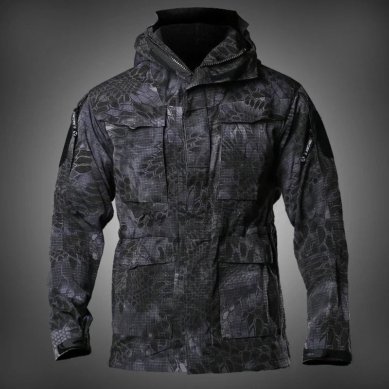 Jaqueta corta-vento tática casual M65 UK US para homens, impermeável, estilo piloto de voo, com capuz, para caça e campo.