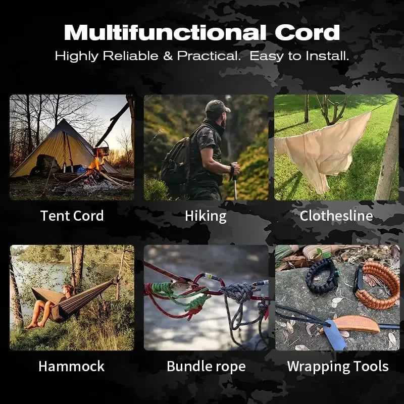 Corda de paracord militar 550, 100 m, 50 m, 31 m, 7 fios, 4 mm, corda de paraquedas, equipamento de sobrevivência para camping e atividades ao ar livre, confecção de pulseiras, corda para barraca.