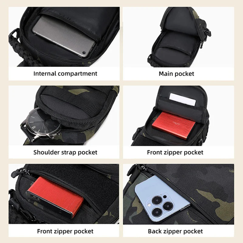 Mochila tática masculina para camping, ideal para esportes, caminhadas, escaladas, ciclismo, pesca e viagens. Possui sistema MOLLE e é perfeita para usar no ombro.