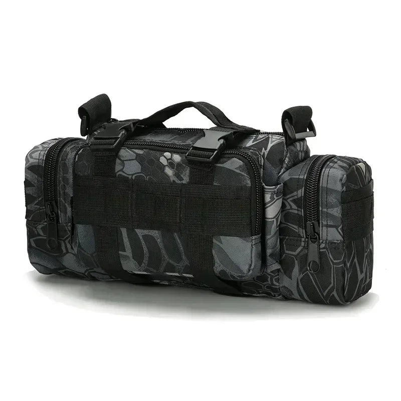 Mochila impermeável para montanhismo e atividades ao ar livre, em tecido Oxford 600D, ideal para camping, trilhas e pesca.
