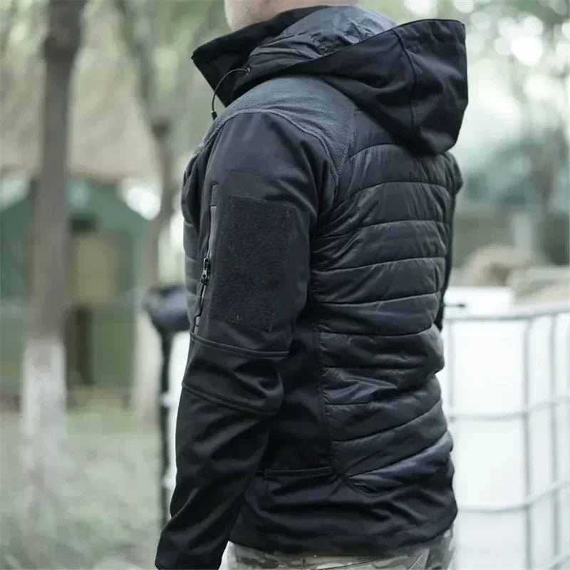 Jaqueta tática Outdoor Soft Shell ISG2.0 aprimorada, à prova de vento e impermeável, com capuz removível, ideal para caminhadas e caça.