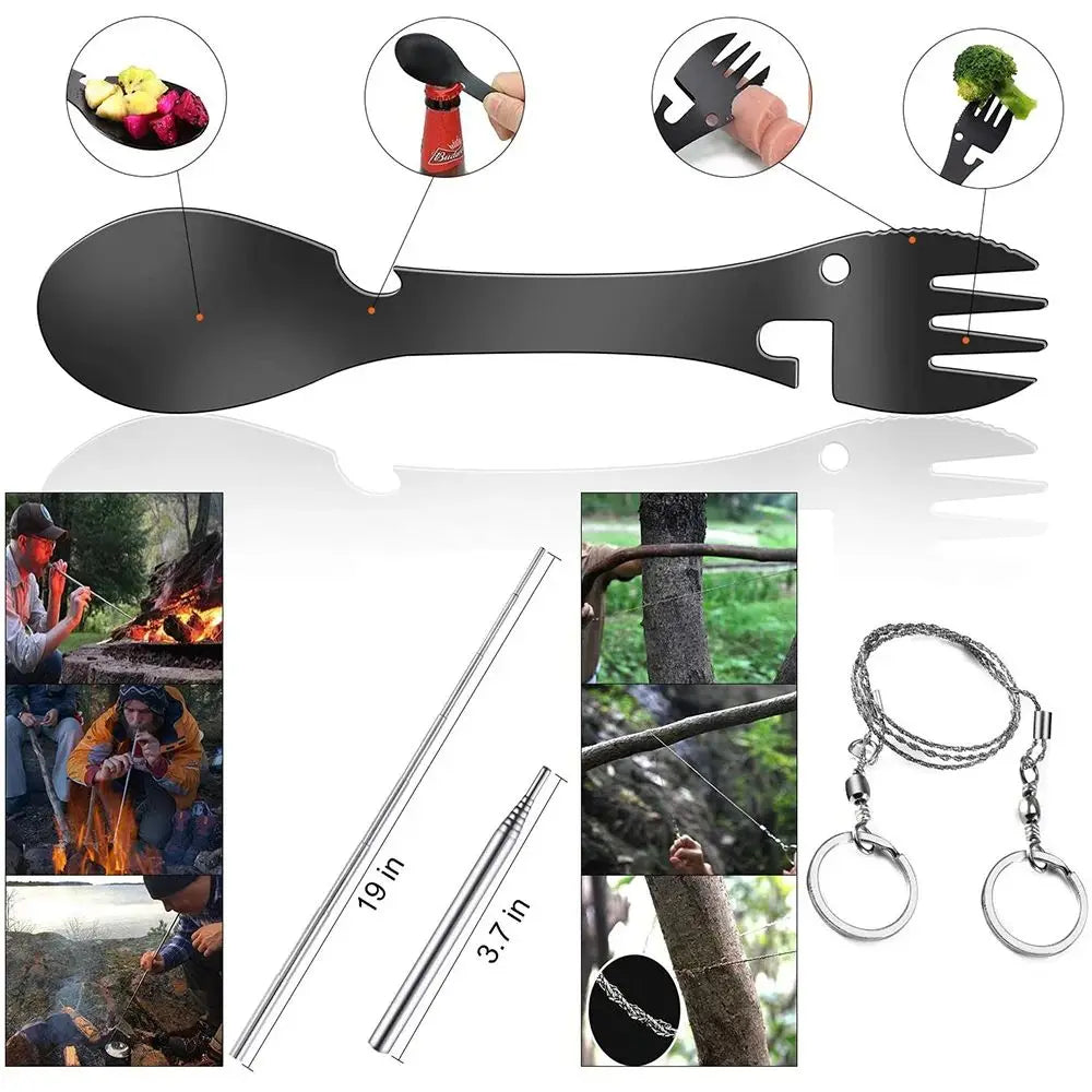 Kit de sobrevivência profissional para emergências, equipamento multifuncional de defesa tática para camping, primeiros socorros, SOS e aventuras na natureza.