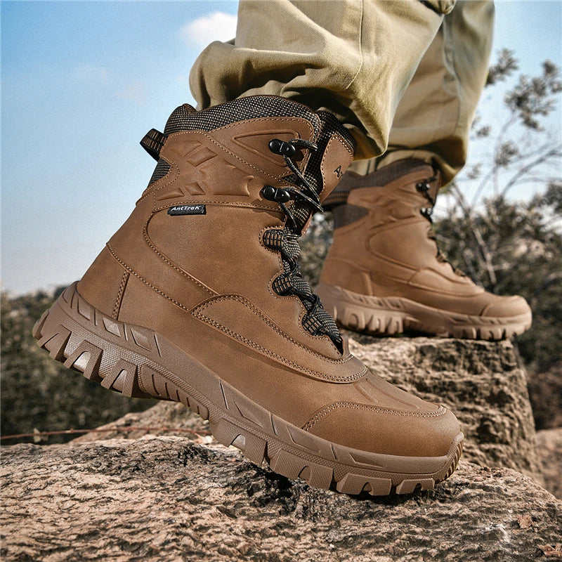 Botas de escalada masculinas para atividades ao ar livre, cano alto, impermeáveis, antiderrapantes, pretas, tamanho grande, botas táticas, tamanho 45, botas de caminhada com cadarço, tamanho 47.