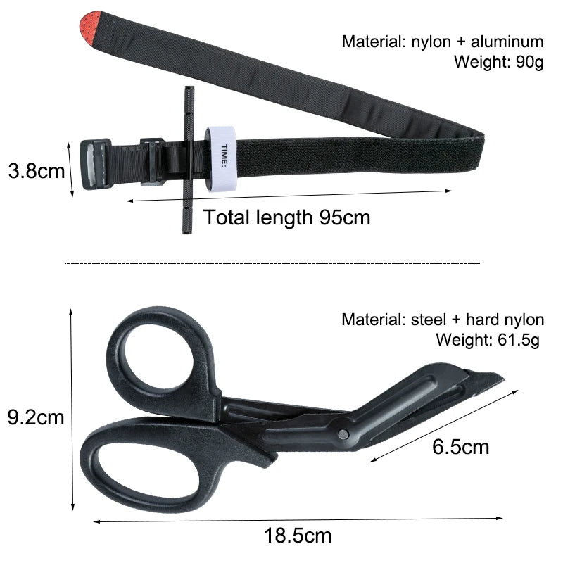 Torniquete tático de primeiros socorros, novo, em haste de alumínio, para sobrevivência, hemostasia, segunda geração, aprimorado, para uso repetido e reforçado.