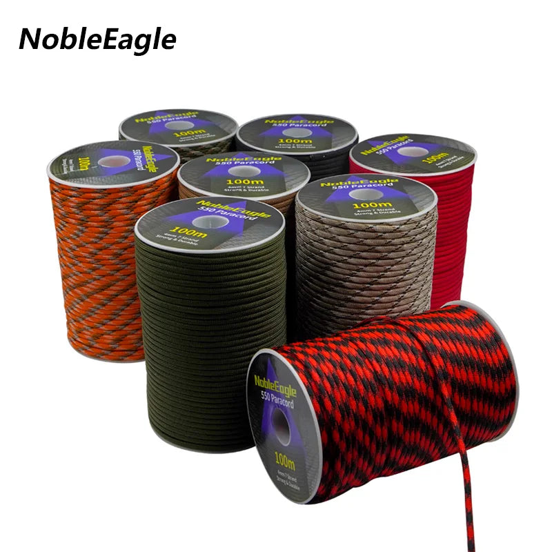 Corda de paracord militar 550, 100 m, 50 m, 31 m, 7 fios, 4 mm, corda de paraquedas, equipamento de sobrevivência para camping e atividades ao ar livre, confecção de pulseiras, corda para barraca.