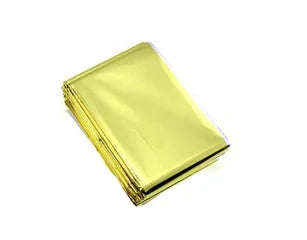 Cobertor de emergência para atividades ao ar livre, kit de primeiros socorros e resgate, à prova de vento, impermeável e com revestimento térmico de alumínio, ideal para camping e trilhas.