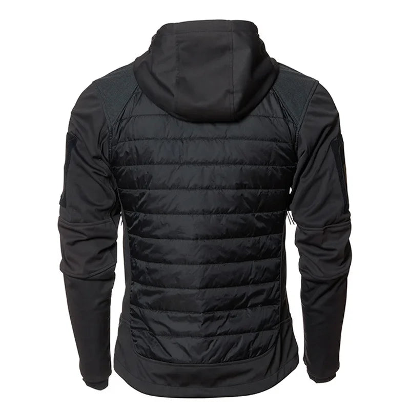 Jaqueta masculina leve e quente com estampa camuflada 2026 - Casaco de ciclismo de algodão para frio, à prova de vento, com capuz e vários bolsos.