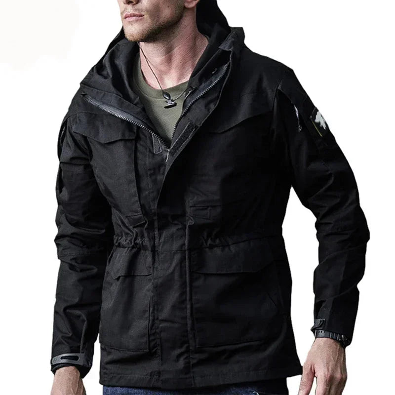 Jaqueta corta-vento tática casual M65 UK US para homens, impermeável, estilo piloto de voo, com capuz, para caça e campo.