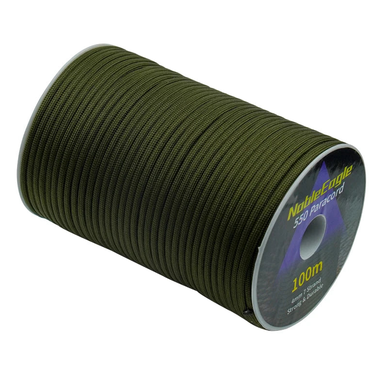 Corda de paracord militar 550, 100 m, 50 m, 31 m, 7 fios, 4 mm, corda de paraquedas, equipamento de sobrevivência para camping e atividades ao ar livre, confecção de pulseiras, corda para barraca.