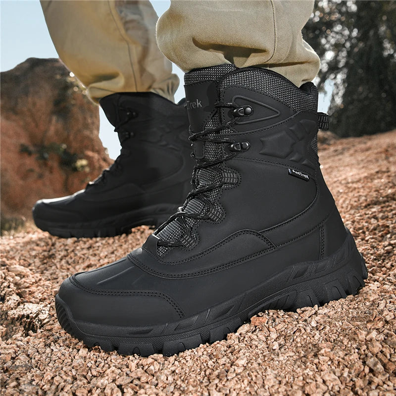 Botas de escalada masculinas para atividades ao ar livre, cano alto, impermeáveis, antiderrapantes, pretas, tamanho grande, botas táticas, tamanho 45, botas de caminhada com cadarço, tamanho 47.