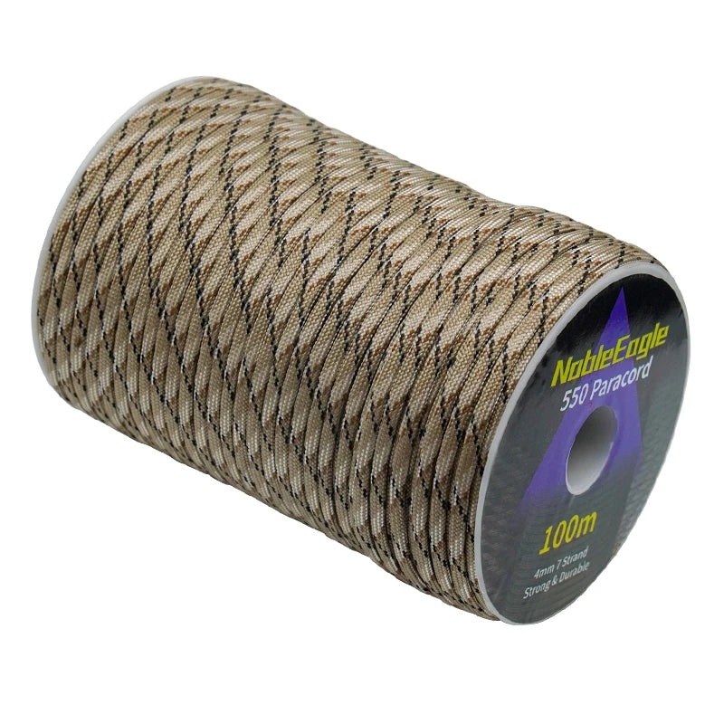 Corda de paracord militar 550, 100 m, 50 m, 31 m, 7 fios, 4 mm, corda de paraquedas, equipamento de sobrevivência para camping e atividades ao ar livre, confecção de pulseiras, corda para barraca.
