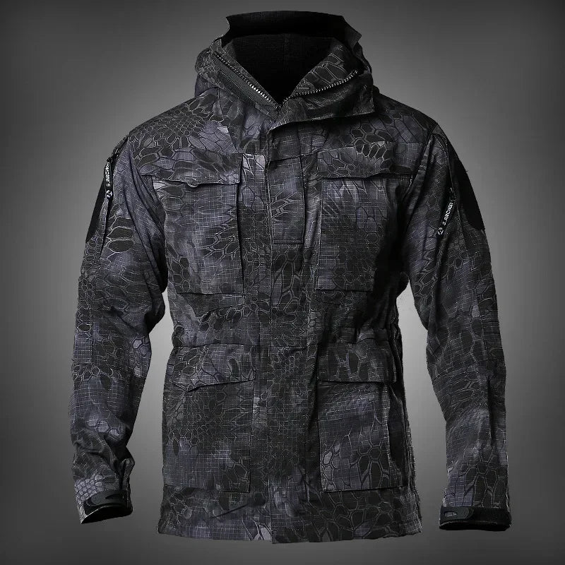Jaqueta corta-vento tática casual M65 UK US para homens, impermeável, estilo piloto de voo, com capuz, para caça e campo.
