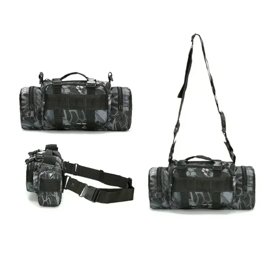 Mochila impermeável para montanhismo e atividades ao ar livre, em tecido Oxford 600D, ideal para camping, trilhas e pesca.