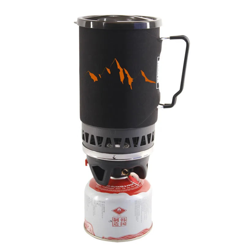 Fogão a gás para camping, conjunto de panela e fogão para uso externo, com economia de energia, capacidade de 1400ml.
