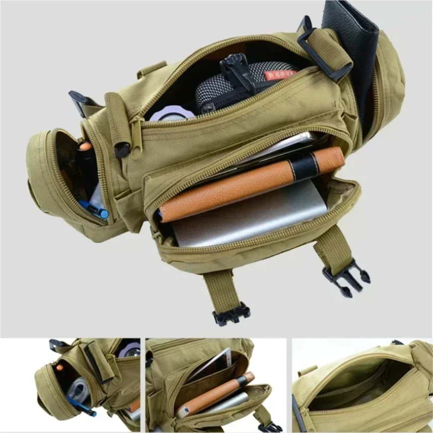 Mochila impermeável para montanhismo e atividades ao ar livre, em tecido Oxford 600D, ideal para camping, trilhas e pesca.