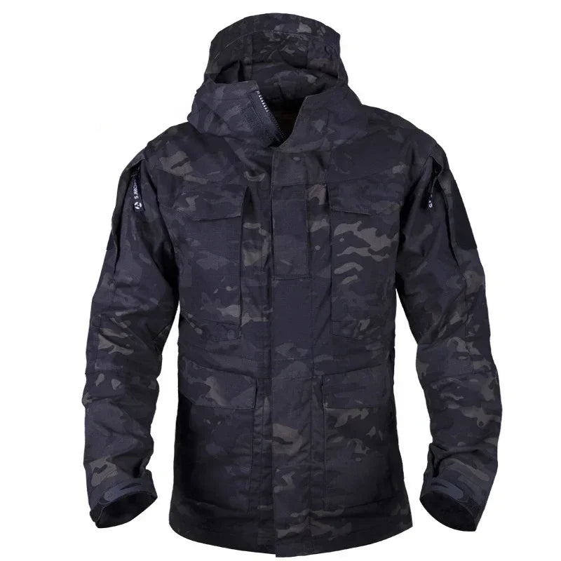 Jaqueta corta-vento tática casual M65 UK US para homens, impermeável, estilo piloto de voo, com capuz, para caça e campo.