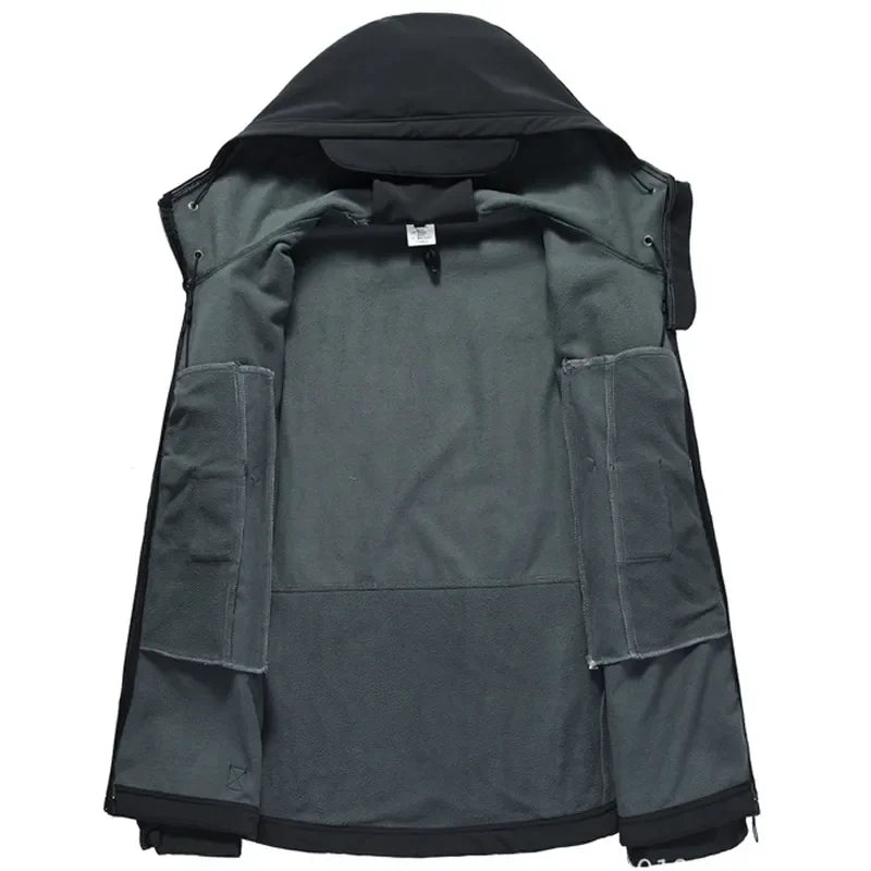 Jaqueta impermeável masculina modelo 2024, estilo softshell, para atividades ao ar livre, com forro de lã, ideal para mulheres. Modelo à prova de vento, impermeável, respirável e com capuz.